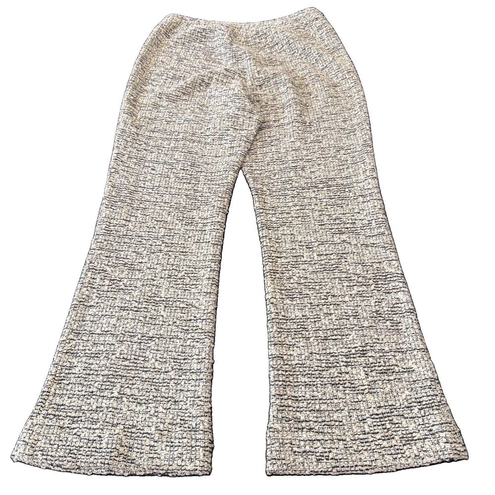 St. John Bouclé Tweed Wide-Leg Knit Pants Salt & Pepper L Quiet Luxury Old Money - Picture 4 of 11
